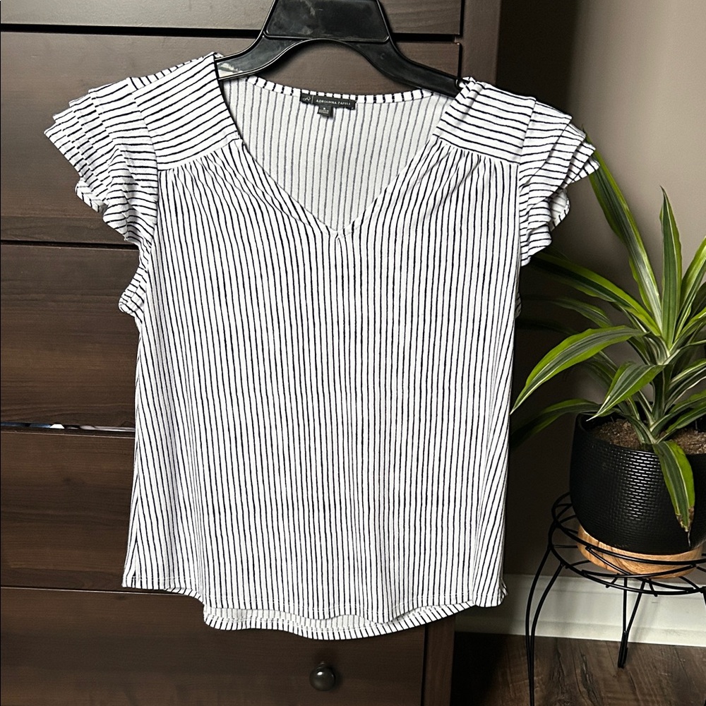Adrianna Papell Black and White Striped Blouse